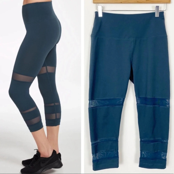 REEBOK TEAL MESH CROPPED ACTIVE LEGGINGS - Picture 1 of 7